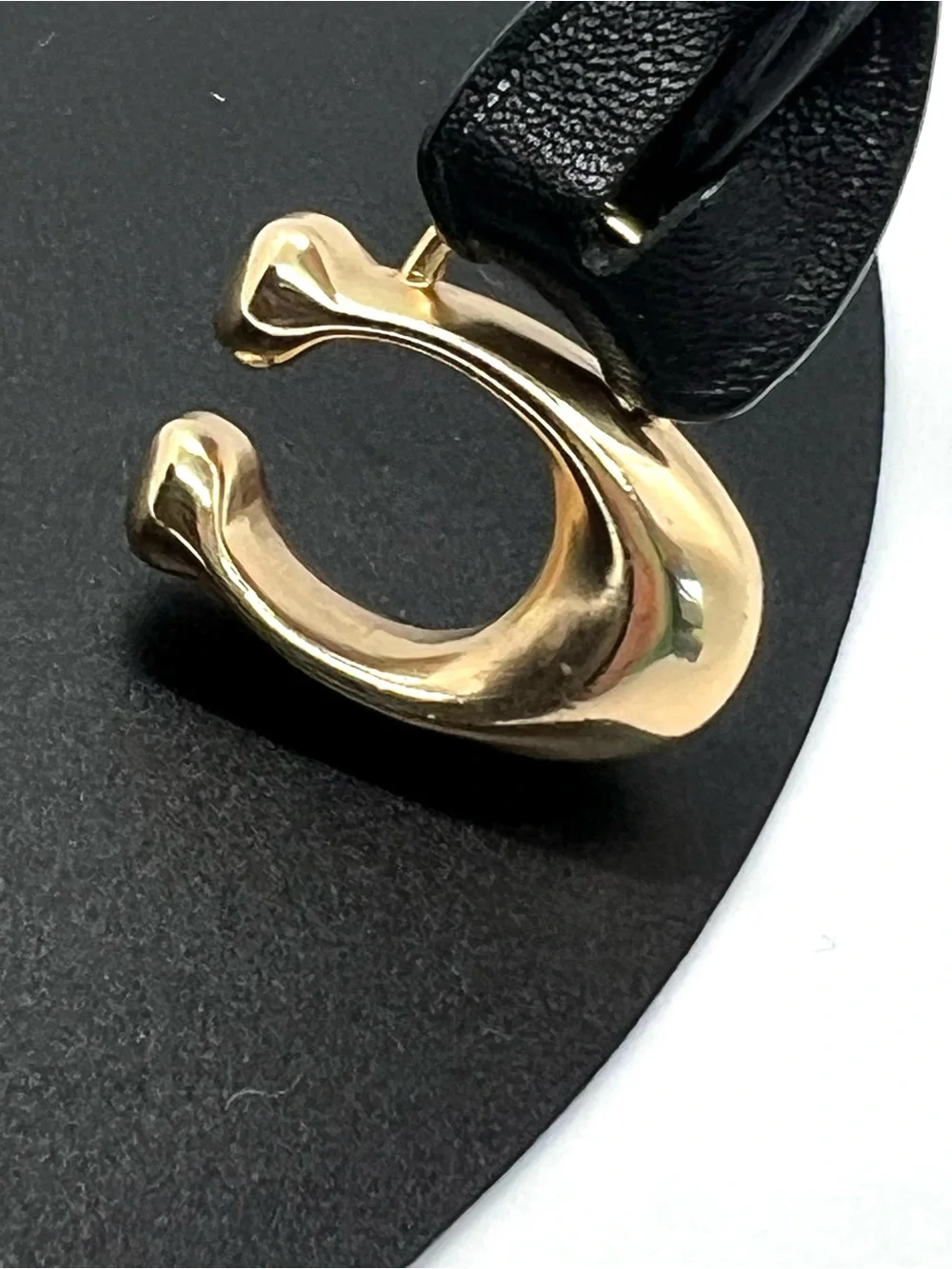 Coach Black Leather Loop Signature C Bag Charm Keychain Gold Tone Hangtag EUC